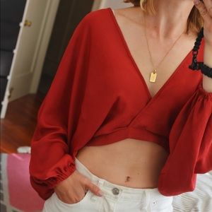 Red silky crop top!